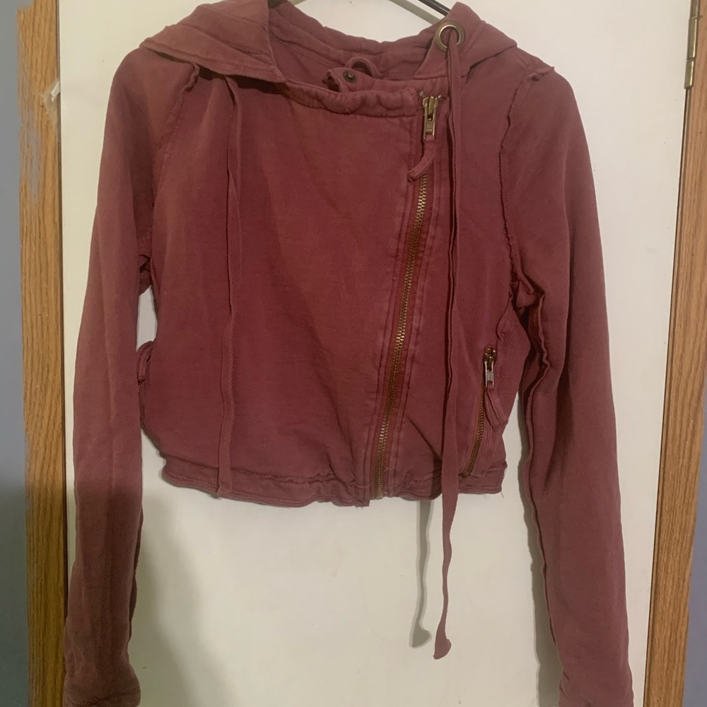 FREE PEOPLE You Asked For It Moto Jacket Knit Hooded Cropped size xsmall